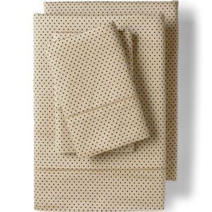 Land's End 700 count cotton taupe dot print king sheet flat and two pillow cases